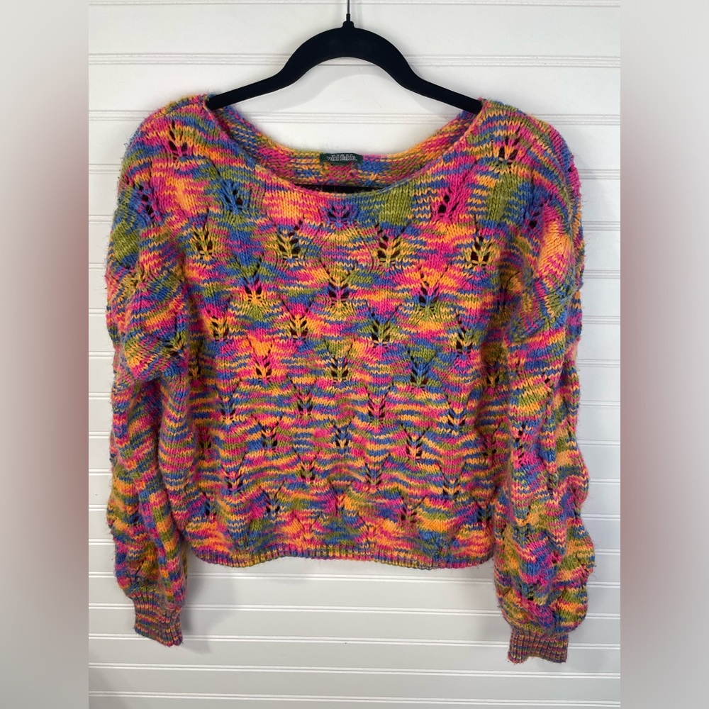 Wild Fable Colorful Chinky Knitted Fun Sweater Size Large Girl Juniors GUC